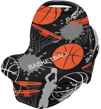 Écharpe d'allaitement pour bébé - Motif ballon de basket-ball - Extensible, douce et respirante - Multi-usage - Cadeau pour garçons et filles