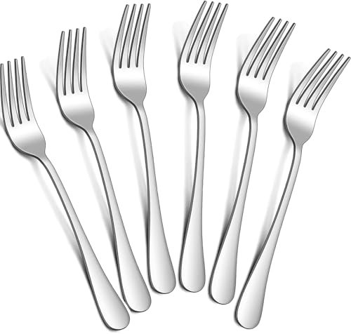 tiokin Set di 6 forchette da tavola, 20,5 cm, in acciaio inox per uso alimentare, forchette da tavola, posate con finitura a specchio, lavabili in lavastoviglie, utilizzabili per casa, cucina o