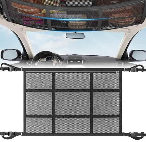 Filet Rangement Voiture Plafond,Organiseur de Toit Double Couche Grande Capacité et Fermetures Eclair,Filet Rangement Camping Car Accessoires D'intérieur pour Voiture SUV,Van 80 x 55cm