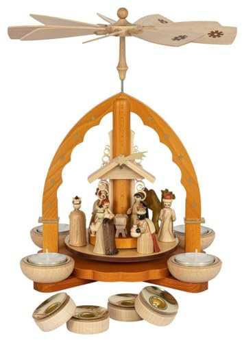 Rudolphs Schatzkiste Pyramide de naissance du Christ, naturelle, pour bougies chauffe-plat et bougies, hauteur 27 cm, pyramide de Noël