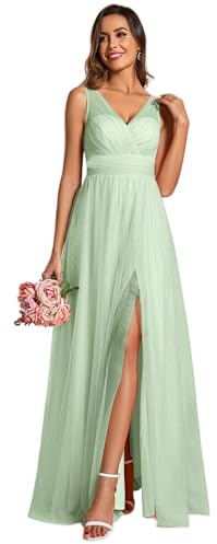 Ever-Pretty Vestidos Dama de Honor Largos Cuello en V Vestidos de Fiesta Mujer Elegantes Corte Imperio Menta Verde 44
