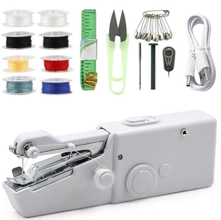 Hitopin Handnähmaschine Tragbare, Schnelles Nähen Mini Nähmaschine, Tragbare Handnähmaschine, Mini-Nähmaschine, zum Nähen von Kleidung, Vorhängen und Handarbeiten, DIY zu Hause, Weiß