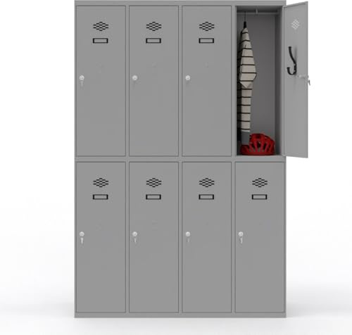 Taquilla Metalica 180cm, Taquillas Vestuario, Armario o Casillero con hasta 8 Puertas con Cerradura, Archivadores para Colegios u Oficinas, Color Gris RAL 7035 (4 cuerpos con 2 puertas por cuerpo)