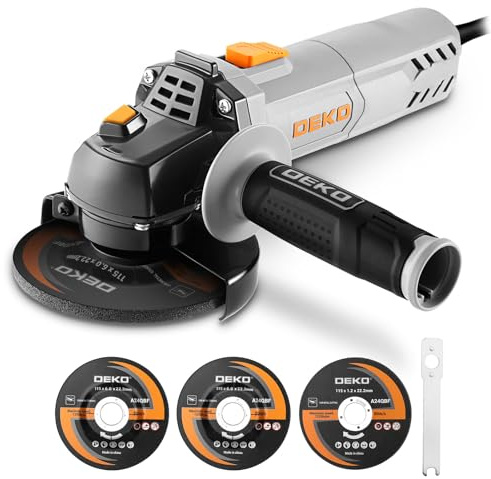 Angle Grinder Power Tool: DEKOPRO 115mm 750W Corded Electric Angle Grinder with 2 Grinding Discs 1 Cutting disc - for Cutting, Polishing and Sanding