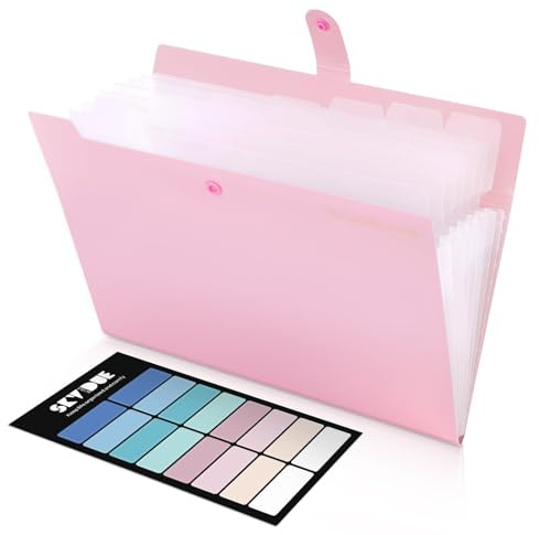 SKYDUE Pink Accordion File Organizer, Expanding File Folder with 8 Pockets, Expandable Document Paper Receipt Organizer, Letter/A4 Size Filing Folder School Office Supplies