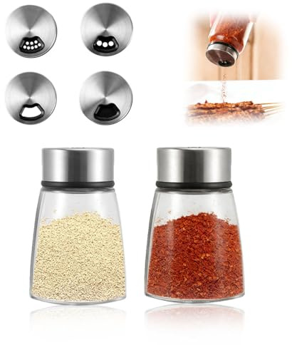 Yadiraom 2 tarros de especias de 150 ml con tapa giratoria con 3 tipos de agujeros para especias, vidrio de borosilicato, tarros grandes para la cocina, asar al aire libre