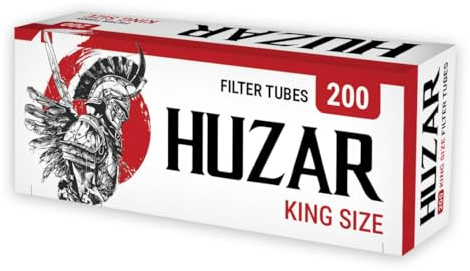 Huzar Cigaretthylsor – 200 stycken (200 hylsor) | acetatfilter korkdesign | Ø 8,1 mm | Längd 84 mm | för standardcigaretter röd