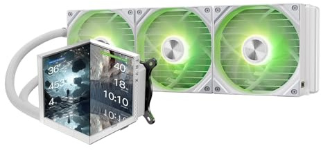 TRYX Stage AIO Cooler 360mm 4'' Dual-Screen GIPHY Built-in Asetek 280w TDP | Waifu/Figure Friendly, 254PPI 60Hz, Three Display Modes, Asetek 7th Gen V2, Pogo-Pin Fan, Intel LGA 1851/1700 AM5/AM4, White