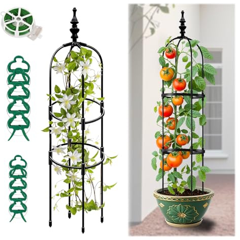 Trellis for Climbing Plants Outdoor 1Pcs Garden Obelisk 6Ft,Metal Pipe Tomato Cage Cucumber Rose Flower Vegetable Grape Round Vine Tall Plants Trellis,Plants Support Stakes Potted Garden Tower Indoor