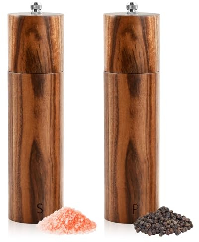 2 Pcs Molinillo Pimienta, Molinillo de Pimienta Molinillo Sal Pimienta Manual Madera, Núcleo de Cerámica Grosor Ajustable, Molinillo de Sal y Pimienta para moler especias, comino, sésamo, Paprika