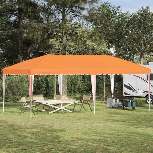 Tonture Tente de fête pop-up 575 x 290 x 245 cm, orange, avec cadre en acier revêtu par pulvérisation, résistante aux intempéries, aux UV, pliable et réglable en hauteur, idéale pour le jardin, la