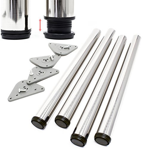 Wiltec Edelstahl Tischbein 4er Set Möbelfuss Verstellbar Ø60mm 710mm Nickel