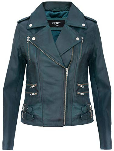 Veste Motard Vert Rétro 100% Cuir Dames M