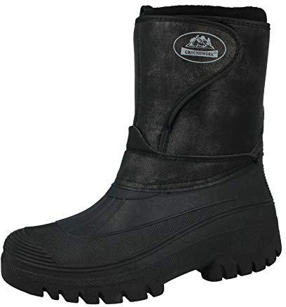 New Ladies Horse Riding Yard Showerproof Stable Walking RAIN Snow Winter SKI Warm Farm Mucker Boots (4 UK, Black Leather Pu)