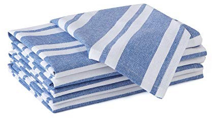 Encasa XO Cotton Cloth Napkins Set of 6, 43x43 cm | Washable & Reusable Dinner Napkins White & Franca Blue Stripes Table Napkins For Dining Table Fall Decoration, Holiday & Christmas Festivals