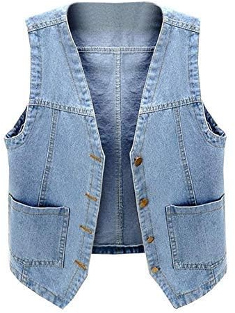 Ladyful Women's Sleeveless Denim Vest V Neck Button Down Jean Waistcoat Jacket