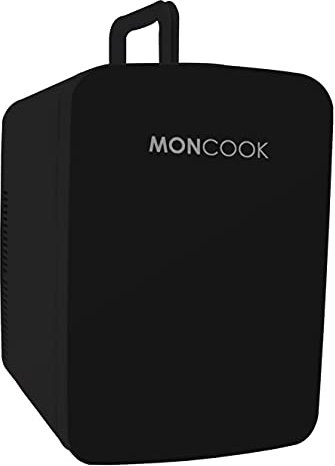 MONCOOK Mini Fridge For Bedrooms - Small, Portable & Quiet - Glass Door Mini Fridge For Skincare, Food & Drinks - Cooling & Warming Function - Perfect For Home, Office, Car Or Travel - 15L Black