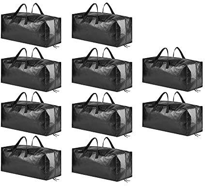 SpaceAid Heavy Duty Moving Bags, Extra Large Storage Totes W/Backpack Straps Strong Handles & Zippers, Alternative to Moving Boxes, Packing & Moving Supplies, Black (10 Pack)