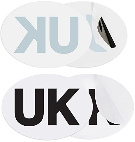 Onarway UK Car Stickers for Europe, 2 Electrostatic Oval UK Stickers and 2 Self-adhesive Oval UK Stickers for Cars, Vans, Trucks, No Melting No Blow off No Scratching, for Driving in Europe