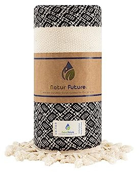 NATUR FUTURE Strandtuch Baumwolle Groß XXL Badetuch Handtuch Duschtuch Badehandtuch Hamamtuch Stranthandtuch Sporttuch Sarong Pareo Yoga Fouta Decke Saunatuch Spa (Anthrazit, Emerald 100 x 190 cm)