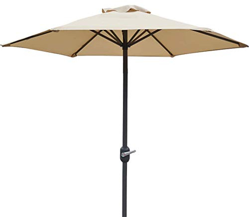 VejiA Parasol en Aluminium - Parasol Push Up Extérieur de Jardin - Résistant à l'eau - Rond - 2m - Beige, pour Le Restaurant de Mariage de Jardin de Cour
