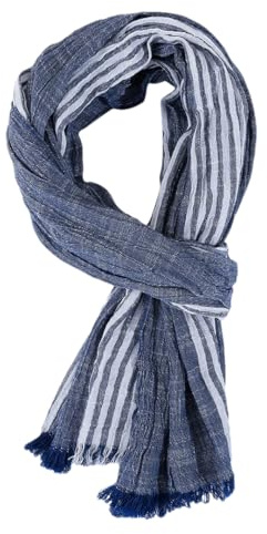 REHJJDFD Écharpe en coton et lin à rayures pour homme, taille unique