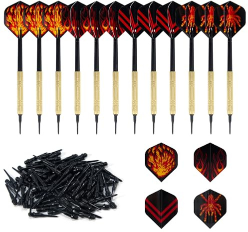 12pcs Flechette Pointe Plastique Jeu de Fléchettes à Pointe Souple＋100pcs Embouts Remplacement Sécurité Fléchettes Sûre et Durable Set pour Cible de Flechette Electronique