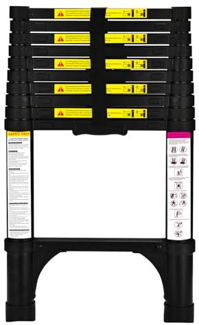 HBTower 3.2M/10.5FT Echelle telescopique, Escamotable en Aluminium,Echelle plianteConvient aux Camping-Cars, greniers, extérieurs et intérieurs, Charge Max 150 kg,Noir