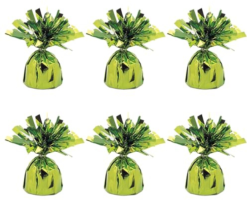 PARTYRAMA.CO.UK Foil Helium Balloon Weights - Pack of 6 - Durable & Colourful Lime Green Balloon Weights for Birthdays Parties, Events & Celebrations - Perfect Balloon Weight Holders