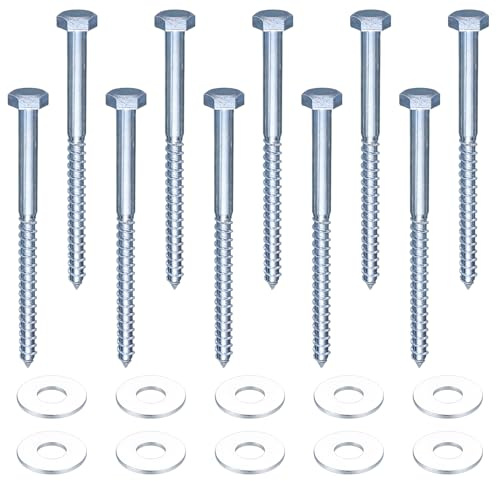 10 Pcs M10 Coach Screws, Hex Head Bolts, Hex Hexagon Head Wood Screws, Galvanized Masonry Concrete Wall Fixing Lag Bolts With Washers for TV Bracket Decking - M10 (10mm) X 140mm