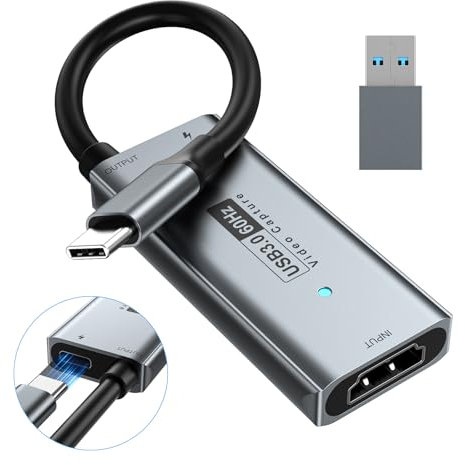 Newhope capturadora de Video USB 3.0 con 100W PD – capturadora Video HDMI a USB-C, Compatible con la Captura en 1080P 60fps y 2K 30fps Streaming y Grabación de Juegos