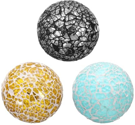 QUARKZMAN 3 stycken dekorativa glaskulor, 6 cm (2,36 tum) orbs mittpunkt, kulor, mosaik, glasboll, för dekoration, skålar, vaser, matbord fest, silver, svart, guldton, blå