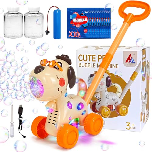 Goenb Automatic Bubble Blower Maker, Portable Dog Bubble Machine Lawn Mower Outdoor Toys for Toddlers Kids with 10 Concentrated Bubble Solution for Party Birthday Gifts (Fashion)