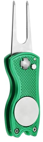PATIKIL Attrezzo per Riparare Divot da Golf, Attrezzo Riparatore Divot Piegehevole in Metallo con Marcatore Palline aimanté E Forchetta in Acciaio Inossidabile per Golfisti, Verde Scuro