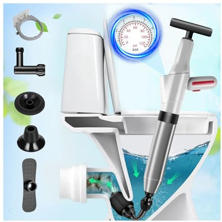 Utoimian Déboucheur WC Haute Pression avec Manomètren, Ventouse Deboucheur à 4 Ventousesl, Déboucheur de Toilette à Air Comprimé pour Lavabo, Toilettes, Salle de Bain, Douche et Cuisine
