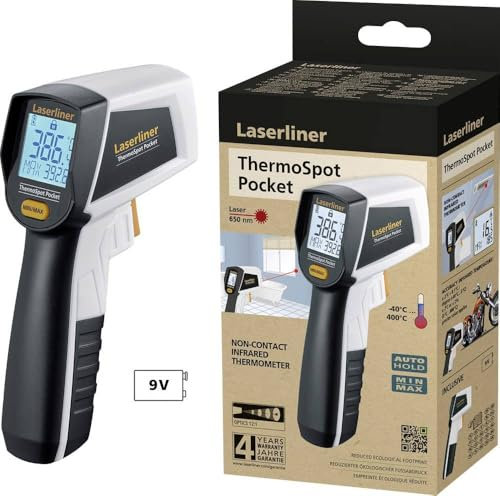 Laserliner Infrarot Thermometer, ThermoSpot Pocket, digitales Temperaturmessgerät mit Ziellaser für Materialien, -40 °C bis 400 °C, Min Max Anzeige