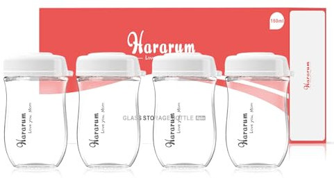 Glass Baby Breastmilk Storage Bottles 160 ml/5 oz, BPA Free, Wide Neck Breastmilk Collection Bottles, 4 Pieces - White