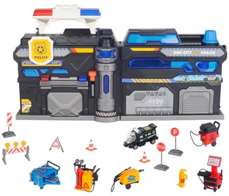 TACHAN - Garage Mallette Station de police - avec sons et lumières - Comprend véhicules et accessoires - +3 (CPA Toy Group 796T00903)