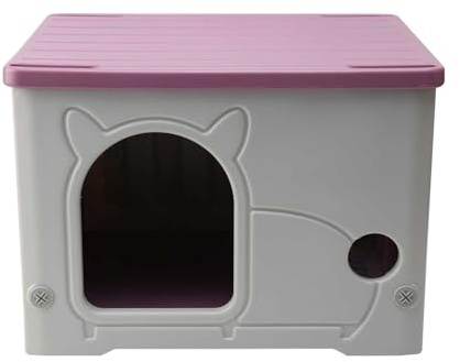 Durable Outdoor Cat House, Pink Waterproof Plastic Shelter (54x41x38cm) | Stackable Design for Multiple Pets | Suitable for Cats & Small Dogs Indoors or Gardens Pink