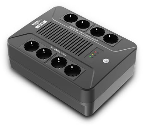 Mach Power UPS Line Interactive 850VA/510W – 8 Prese Schuko, Batteria 12V 8Ah, Protezione Sovratensioni, Porta USB e TEL/MODEM, Software UPSmart incluso (UPS-LIT85PLUG)