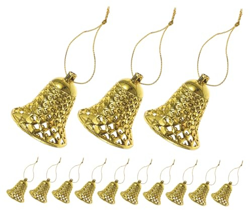 TOYANDONA 24 Piezas Campanas Doradas Colgantes para Árbol de Navidad Adornos Navideños Resistentes con Anillo para Decoración Festiva y Colgante Campanas Artesanales para Ambiente Navideño
