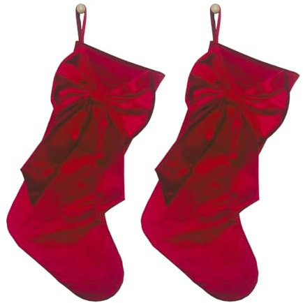 DONGKER Calze di Natale con Fiocco, 2 Pezzi 17,7 Pollici Calza Natalizie da Appendere, Sacchetti Regalo per Albero di Natale, per la Mensola del Camino, Decorazione Natalizia per la Famiglia