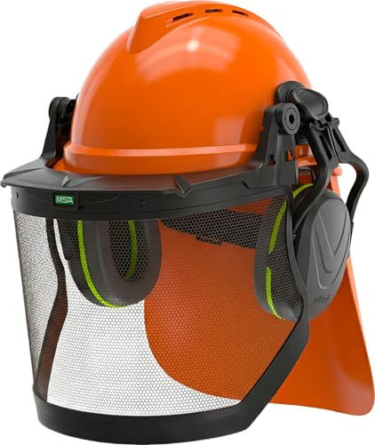 MSA V-Gard 500 - Casco de protección con ventilación, visera, protección auditiva y protección para la nuca, casco para bosques y trabajo forestal