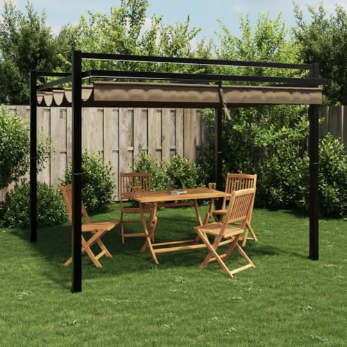 Nqyjm - Tienda de campaña para jardín al aire libre, cenador de jardín con techo retráctil, 3 x 3 m, aluminio, pabellón de carpa para bodas, fiestas, acampadas, eventos comerciales