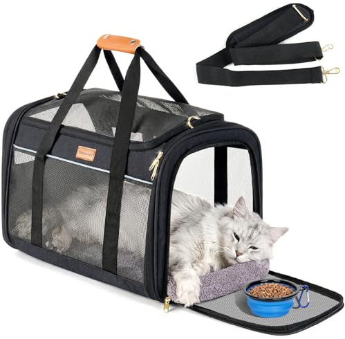 Morpilot Trasportino per animali domestici, adatto a gatti di qualsiasi taglia e cuccioli di cane. Portata massima di 12 kg, rete ventilata su quattro lati, ideale per uso domestico e viaggi, Oro nero