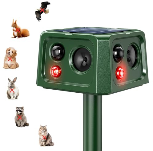 outsweat Repulsif Chat Exterieur, 360° Ultrason Solaire Répulsif Taupe avec Détecteur de Mouvement et Lumière Clignotante, Etanche IP66 5 Modes Repulsif Serpent pour Campagnols Raton Sauvage Lapin