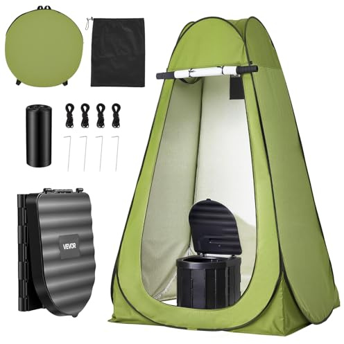 VEVOR Kit de Toilette de Camping Pliable, Toilette Portable avec Tente Pop-up, pour Domicile Camping Randonnée Extérieur, WC de Voyage avec Capacité de Charge 150 kg, Sac de Transport et Sacs Poubelle