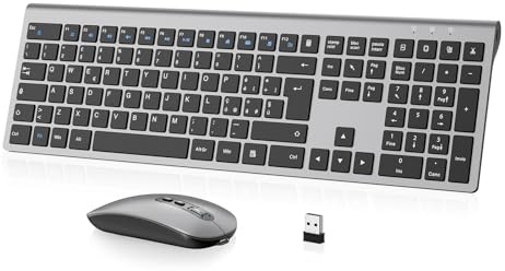 cimetech Tastiera e Mouse Wireless -Tastiera Wireless Ricaricabile 2.4G, Layout Italiano QWERTY, Tastiera Design Ergonomico, Ultra Sottile per Computer/Desktop/PC/Laptop/Windows 10/8/7 (grigio）