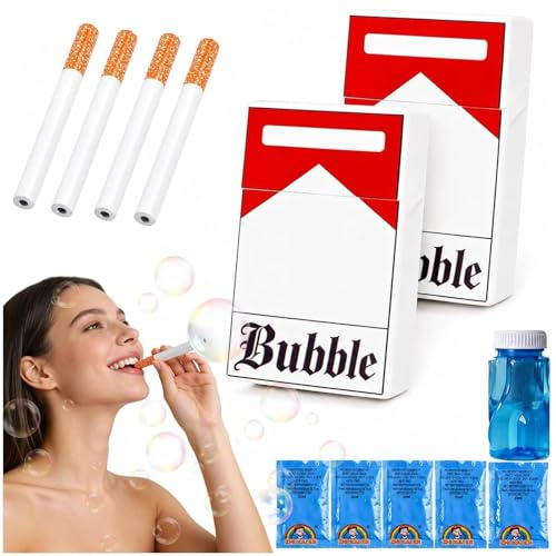 Cigarette Bulle de Savon,Machine a Bulle, Lot de 2 Cigarette Bulle,Bubble Cigarette CadeauAnti-Stress Original pour Fetes, Anniversaireset Festivals, Cadeau Amusant pour Adultes et Enfants
