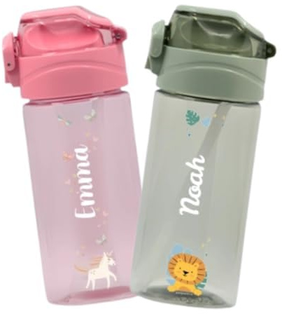Genérico Duo set Botella personalizada con nombre para niños – Antigoteo con pajita, libre de BPA - Apta para lavavajillas – 450 ml